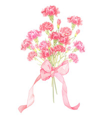 赤いカーネーションの水彩ブーケイラスト