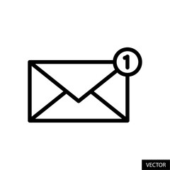 One new message mail, email notification concept vector icon in line style design for website, app, UI, isolated on white background. Editable stroke. Vector illustration.