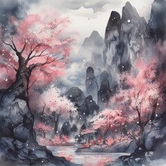 Dark Zenith Garden Of Sakura Blossoms Generative Ai