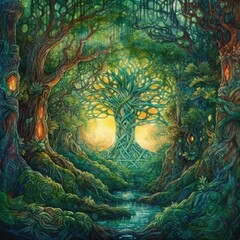 Obraz na płótnie Canvas Enchanted Forest Of Emerald Green Generative Ai