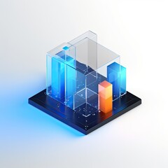AI data analysis icon technology blue and orange frosted glass, generative ai