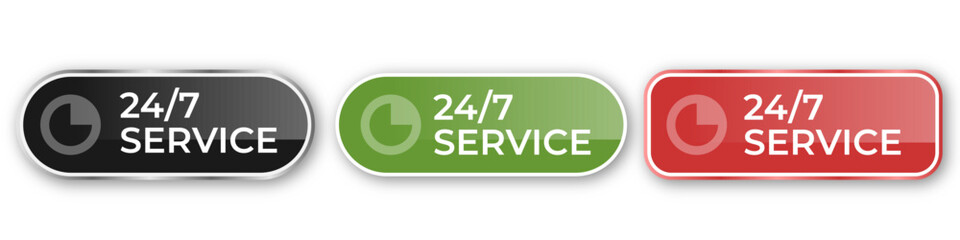 Vector Illustration 24 7 Service Icon. 24-7 open, concept with timer. Banner 24 hours a day open.	

