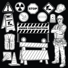 Construction Pack Black and White Illustration