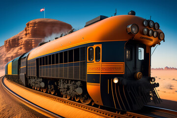Obraz premium Train on the railway. Generative Ai