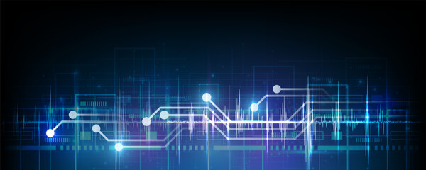 Abstract blue high-tech sound wave circuit board pattern background image
