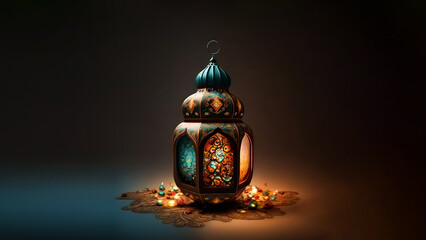 Naklejka premium Arabic Lantern On Islamic Pattern. Islamic Religious Concept.