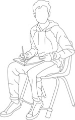 Man sitting on a chair line art with white background, illustration line drawing.
