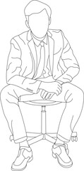 Man sitting on a chair line art with white background, illustration line drawing.
