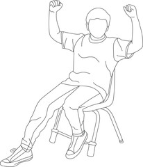 Man sitting on a chair line art with white background, illustration line drawing.
