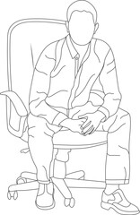 Man sitting on a chair line art with white background, illustration line drawing.

