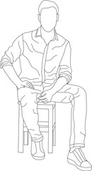 Man sitting on a chair line art with white background, illustration line drawing.
