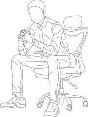 Man sitting on a chair line art with white background, illustration line drawing.
