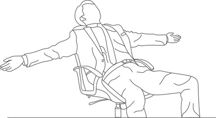 Man sitting on a chair line art with white background, illustration line drawing.
