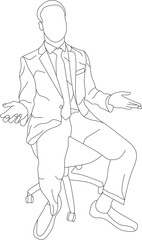Man sitting on a chair line art with white background, illustration line drawing.
