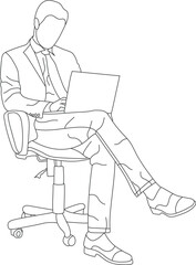 Man sitting on a chair line art with white background, illustration line drawing.
