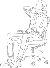 Man sitting on a chair line art with white background, illustration line drawing.
