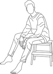 Man sitting on a chair line art with white background, illustration line drawing.
