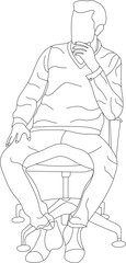Man sitting on a chair line art with white background, illustration line drawing.
