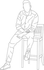 Man sitting on a chair line art with white background, illustration line drawing.
