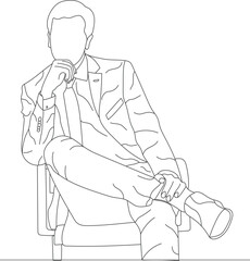 Man sitting on a chair line art with white background, illustration line drawing.
