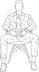 Man sitting on a chair line art with white background, illustration line drawing.
