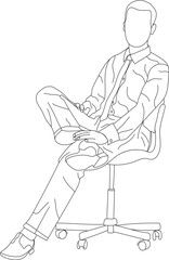 Man sitting on a chair line art with white background, illustration line drawing.

