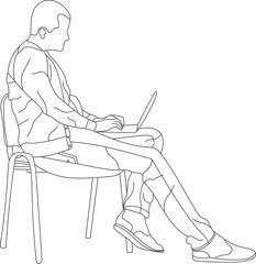 Man sitting on a chair line art with white background, illustration line drawing.
