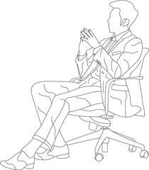 Man sitting on a chair line art with white background, illustration line drawing.
