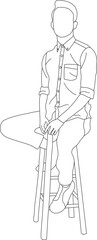 Man sitting on a chair line art with white background, illustration line drawing.
