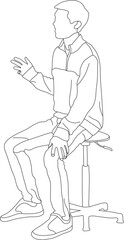 Man sitting on a chair line art with white background, illustration line drawing.
