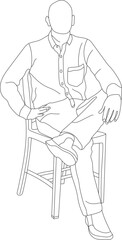 Man sitting on a chair line art with white background, illustration line drawing.

