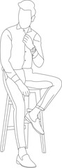 Man sitting on a chair line art with white background, illustration line drawing.
