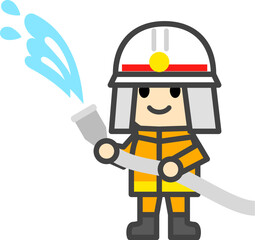 放水する消防士のデフォルメキャラクター