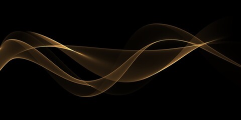Abstract golden colored light wave patterns and form of simple elements on a black background