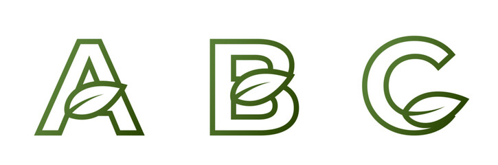 a b c initial line letters with leaf. alphabet logo design. eco friendly, and environment symbol. isolated vector image