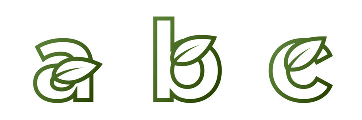 a b c line lowercase letters with leaf. alphabet logo design. eco friendly and environment symbol. isolated vector image