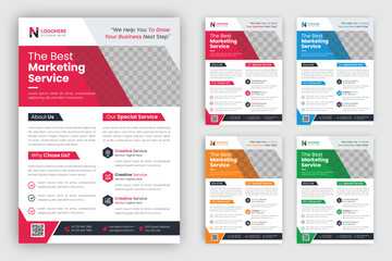 Obraz premium Corporate business flyer design template with blue yellow red green color 