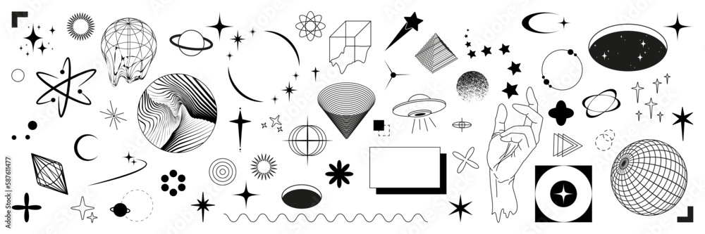 Poster set of abstract geometric shapes or trendy geometric shapes inspired brutalism. flat vector illustra