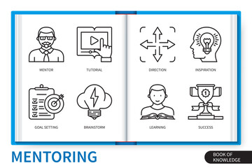 Mentoring infographics linear icons collection