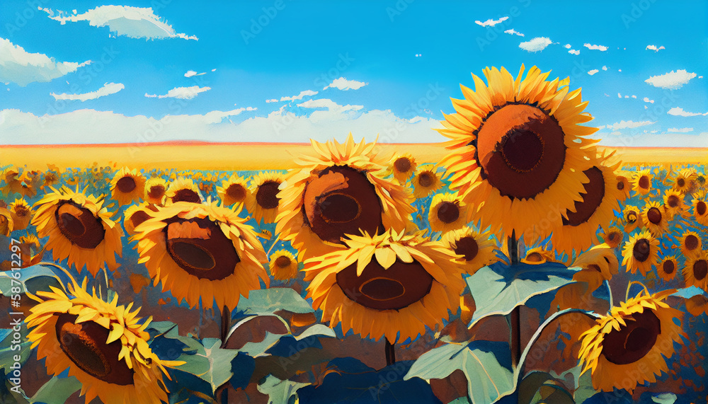 Poster sunflower in the field generative ai technology.