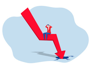 Financial crisis ,business man sits on a fallen arrow,Unhappy,Sad,stress, Loss of investment, no profit bankruptcy concept. Vector