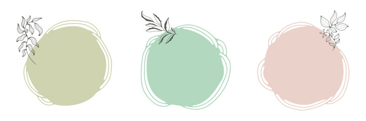 Floral frames with plant elements. Hand drawn elements for labels, branding business identity, wedding invitation. Vector illustration.