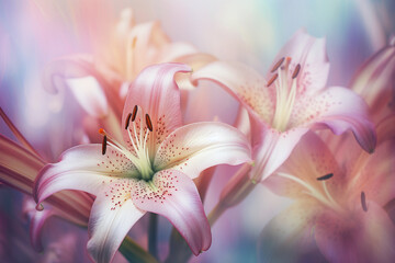 Beautiful close-up of pink lily flowers, made with generative AI