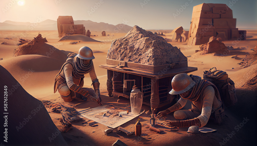 Aufkleber camel caravan in the desert generative ai technology.