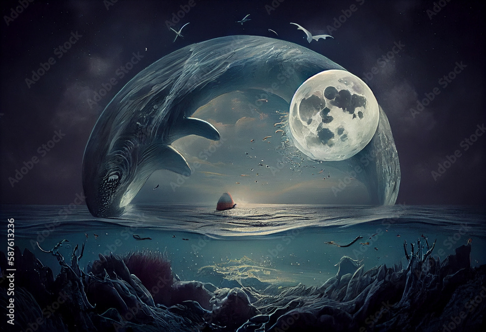Aufkleber halloween night scene with moon generative ai technology.