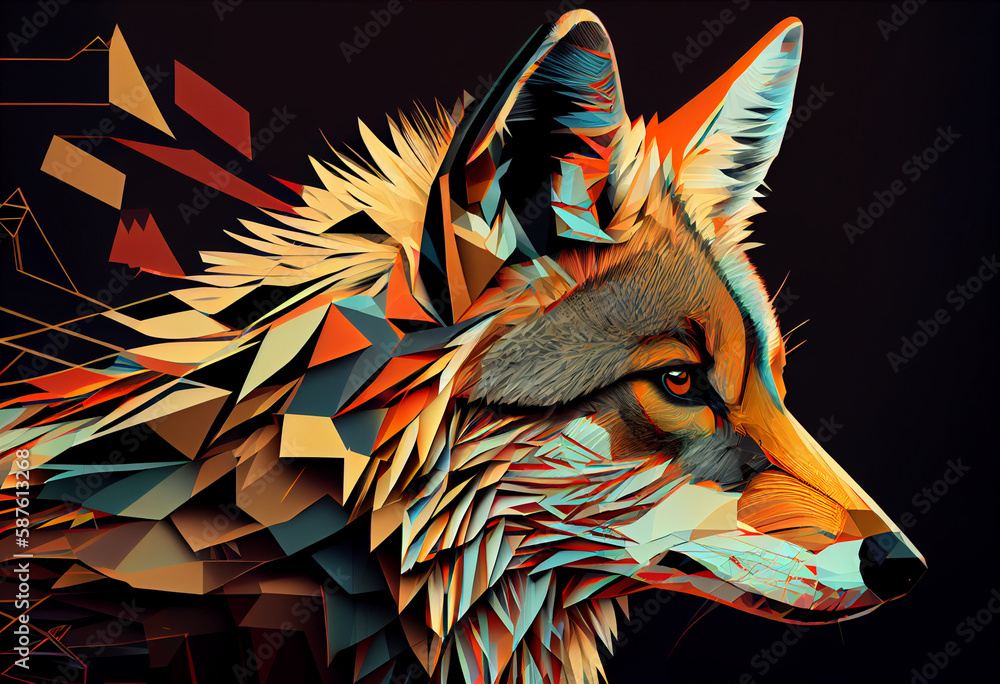 Poster fox in the form of a wolf generative ai technology.