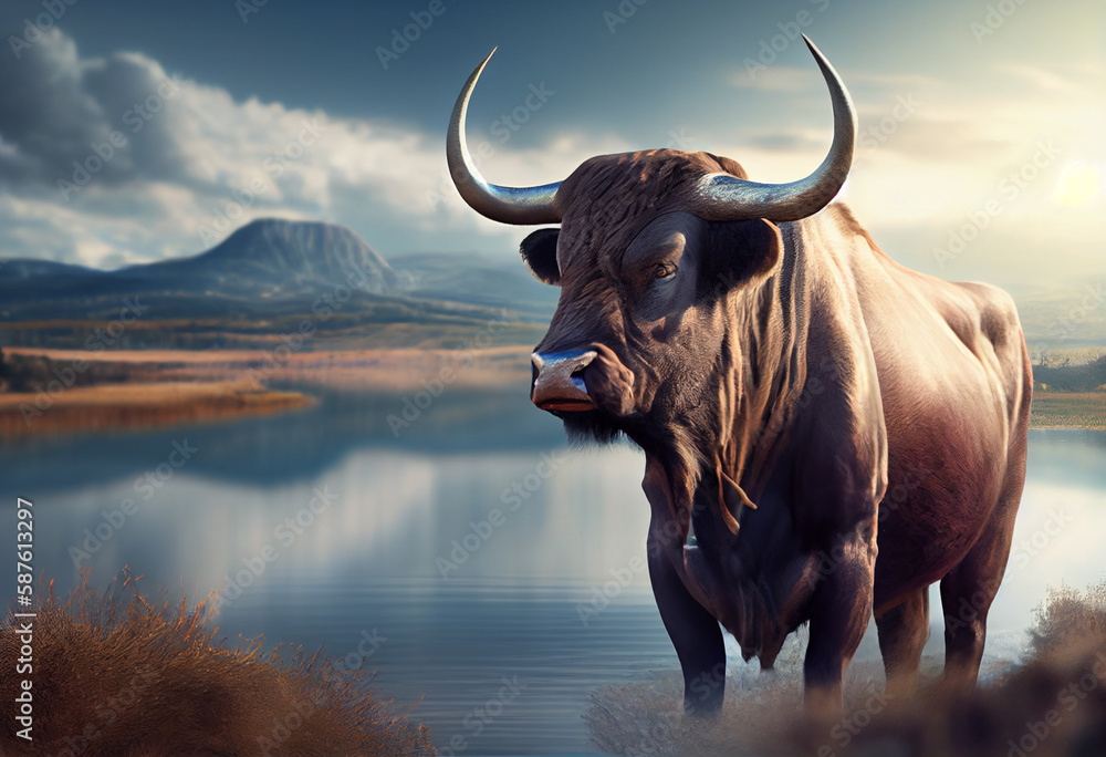Poster buffalo in the water generative ai technology.