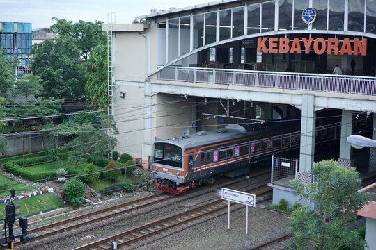 Jakarta, Indonesia. April, 2023. KRL or commonly known as Commuterline, is a commuter rail system in Jakarta and surrounding cities. KRL at Kebayoran Station.                       