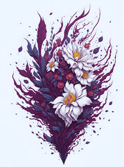 Flowers splash paint. AI generated illustration