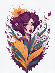 Beauty witch in flowers splash. AI generated illustration